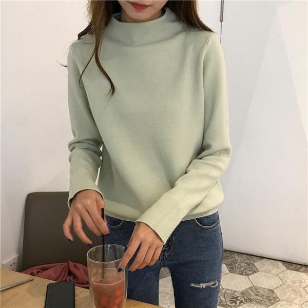 レディース　ニット　ハイネック　セーター　カットソー　長袖　トップス　カジュアル　大人　可愛い　フェミニン　おしゃれ　お出かけ　ホワイト　ベージュ　ライトグリーン　グリーン　イエロー　ブラック　グレー　ブルー　パープル　ピンク　ブラウン　送料無料