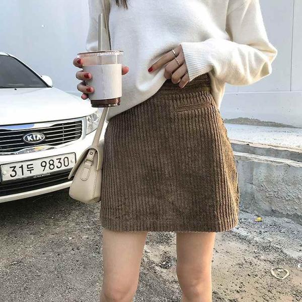 レディース　コーデュロイスカート　台形スカート　ハイウエスト　ミニ丈　ボトムス　カジュアル　キュート　可愛い　フェミニン　きれいめ　エレガント　おしゃれ　お出かけ　デイリー　普段着　ブラウン　ベージュ　S　M　L　サイズ　送料無料