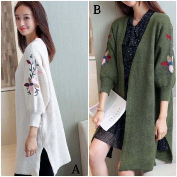 レディース　コーディガン　カーディガン　ニット　セーター　刺繍　羽織　長袖　トップス　カジュアル　キュート　大人　可愛い　フェミニン　おしゃれ　お出かけ　オフィス　デイリー　普段着　ホワイト　グリーン　グレー　ブラック　フリーサイズ　ワンサイズ　送料無料