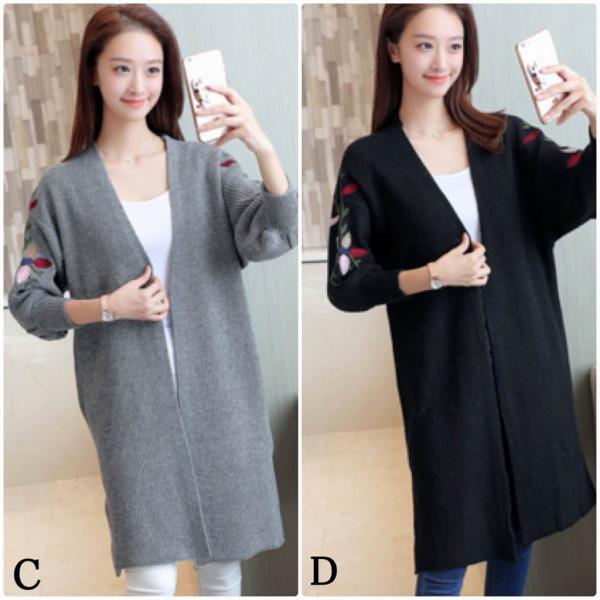 レディース　コーディガン　カーディガン　ニット　セーター　刺繍　羽織　長袖　トップス　カジュアル　キュート　大人　可愛い　フェミニン　おしゃれ　お出かけ　オフィス　デイリー　普段着　ホワイト　グリーン　グレー　ブラック　フリーサイズ　ワンサイズ　送料無料