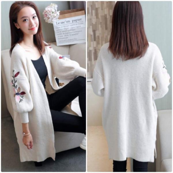 レディース　コーディガン　カーディガン　ニット　セーター　刺繍　羽織　長袖　トップス　カジュアル　キュート　大人　可愛い　フェミニン　おしゃれ　お出かけ　オフィス　デイリー　普段着　ホワイト　グリーン　グレー　ブラック　フリーサイズ　ワンサイズ　送料無料