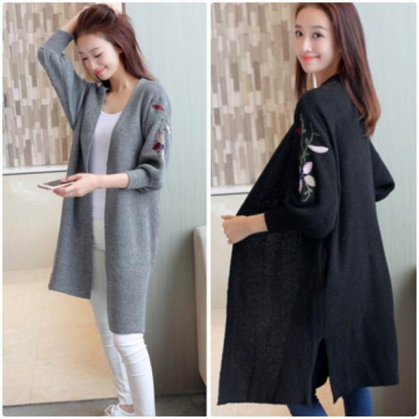 レディース　コーディガン　カーディガン　ニット　セーター　刺繍　羽織　長袖　トップス　カジュアル　キュート　大人　可愛い　フェミニン　おしゃれ　お出かけ　オフィス　デイリー　普段着　ホワイト　グリーン　グレー　ブラック　フリーサイズ　ワンサイズ　送料無料