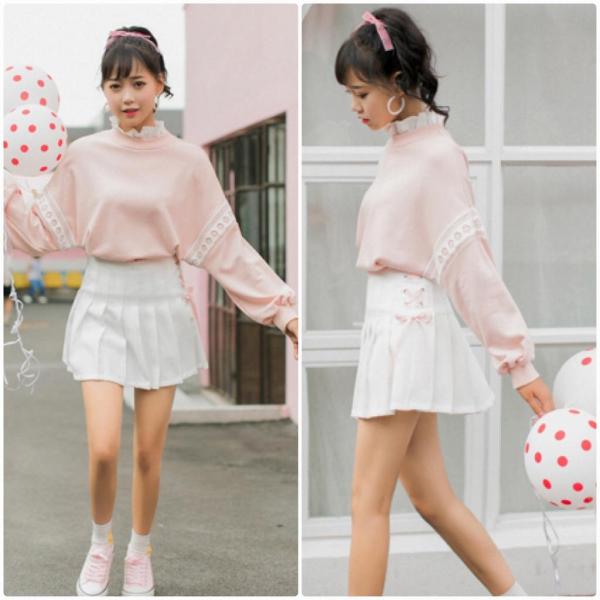 レディース　上下別売り　スウェット　フリル　スカート　ミニ丈　長袖　カジュアル　キュート　可愛い　フェミニン　きれいめ　上品　エレガント　おしゃれ　お出かけ　デイリー　お呼ばれ　大きいサイズ　ピンク　ホワイト　S　M　L　サイズ　送料無料