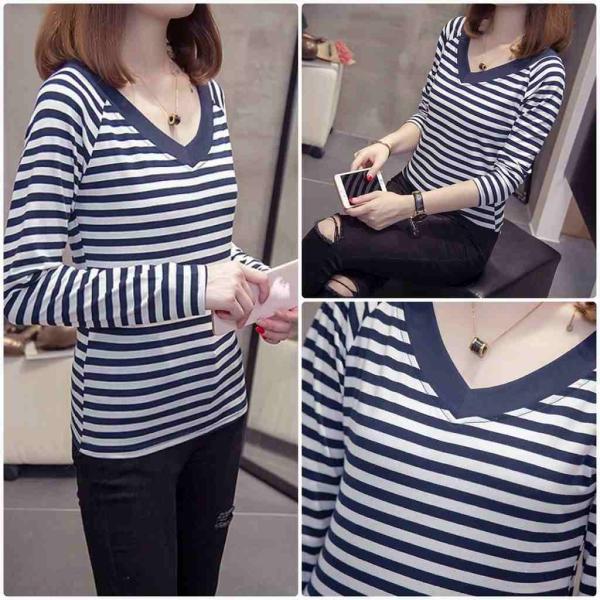 レディース　Vネック　Tシャツ　長袖　ボーダー　ロングTシャツ　ロンT　トップス　カジュアル　キュート　大人　可愛い　フェミニン　おしゃれ　お出かけ　普段着　デイリー　グリーン　ブラウン　ホワイト　M　L　XL　2XL　大きいサイズ　送料無料