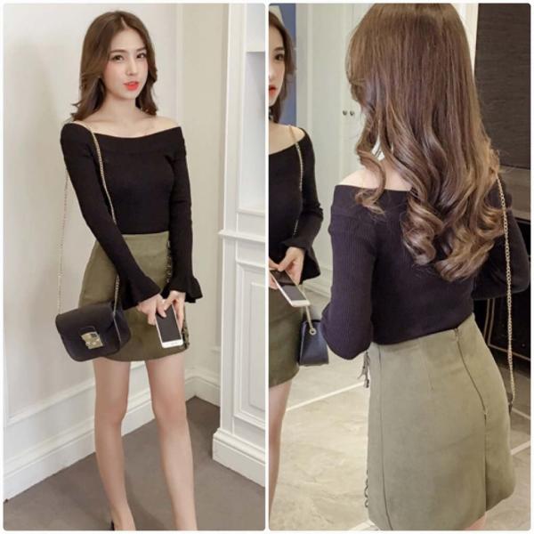 レディース　トップス　セーター　ニット　フレア袖　長袖　スリム　無地　カジュアル　大人可愛い　フェミニン　オフィス　お出かけ　デート　デイリー　ホワイト　ブラック　フリーサイズ　送料無料