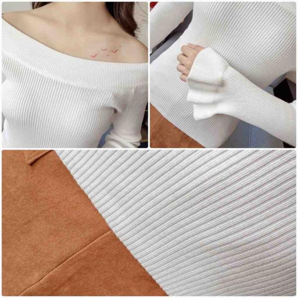 レディース　トップス　セーター　ニット　フレア袖　長袖　スリム　無地　カジュアル　大人可愛い　フェミニン　オフィス　お出かけ　デート　デイリー　ホワイト　ブラック　フリーサイズ　送料無料