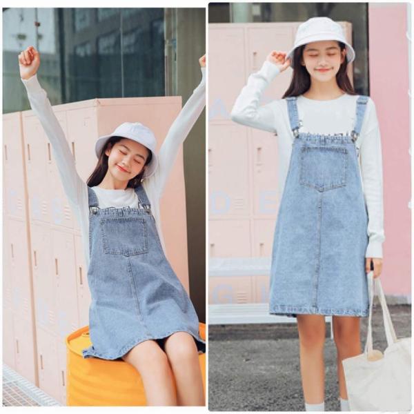 レディース　サロペット　ジャンスカ　ジャンパースカート　膝上丈　無地　カジュアル　大人可愛い　ラフスタイル　フェミニン　お出かけ　デート　デイリー　ブルー　S　M　L　XL　送料無料