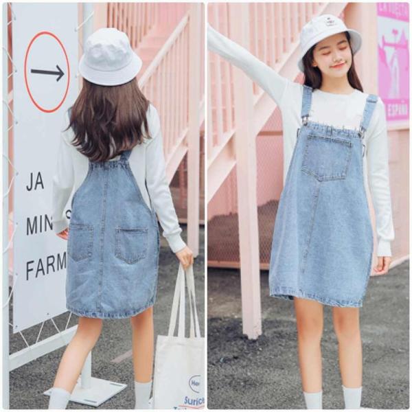 レディース　サロペット　ジャンスカ　ジャンパースカート　膝上丈　無地　カジュアル　大人可愛い　ラフスタイル　フェミニン　お出かけ　デート　デイリー　ブルー　S　M　L　XL　送料無料