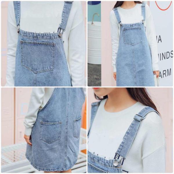 レディース　サロペット　ジャンスカ　ジャンパースカート　膝上丈　無地　カジュアル　大人可愛い　ラフスタイル　フェミニン　お出かけ　デート　デイリー　ブルー　S　M　L　XL　送料無料