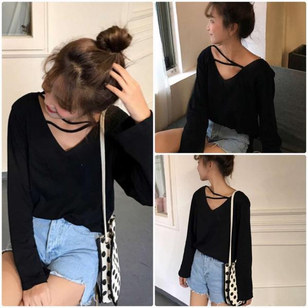 レディース　トップス　カットソー　無地　Vネック　長袖　カジュアル　大人可愛い　フェミニン　オフィス　お出かけ　デート　デイリー　ブラック　ホワイト　フリーサイズ　送料無料