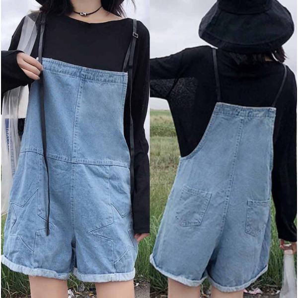 レディース　デニム　サロペット　ショートパンツ　短パン　オールインワン　オーバーオール　ボトムス　カジュアル　キュート　可愛い　フェミニン　おしゃれ　お出かけ　デイリー　普段着　春　夏　ブルー　S　M　L　サイズ　送料無料