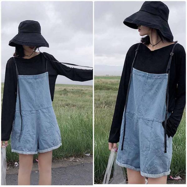 レディース　デニム　サロペット　ショートパンツ　短パン　オールインワン　オーバーオール　ボトムス　カジュアル　キュート　可愛い　フェミニン　おしゃれ　お出かけ　デイリー　普段着　春　夏　ブルー　S　M　L　サイズ　送料無料