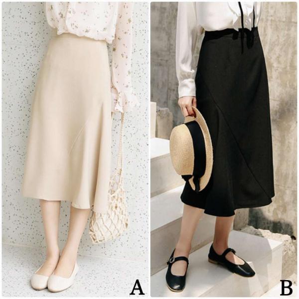 レディース　ボトムス　フレア　スカート　無地　ミモレ丈　エレガント　カジュアル　大人可愛い　フェミニン　オフィス　お出かけ　デート　デイリー　ホワイト　ブラック　S　M　L　送料無料