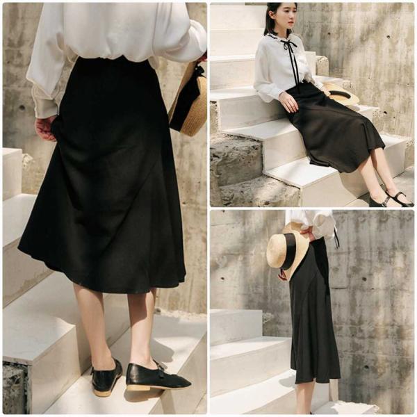 レディース　ボトムス　フレア　スカート　無地　ミモレ丈　エレガント　カジュアル　大人可愛い　フェミニン　オフィス　お出かけ　デート　デイリー　ホワイト　ブラック　S　M　L　送料無料