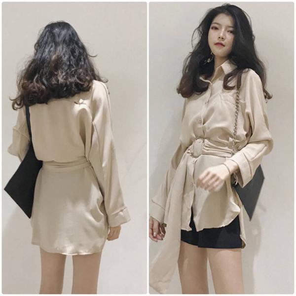 レディース　ライトアウター　コート　シャツ　ベルト　長袖　無地　ゆったり　カジュアル　大人可愛い　フェミニン　オフィス　お出かけ　デート　デイリー　ホワイト　ベージュ　フリー　送料無料