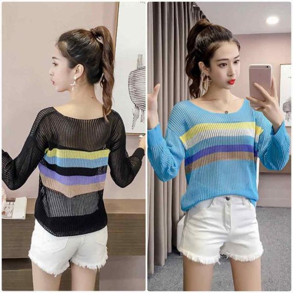 レディース　トップス　ニット　セーター　ボーダー　長袖　ラウンドネック　カジュアル　大人可愛い　フェミニン　オフィス　お出かけ　デート　デイリー　ホワイト　ピンク　ブラック　ブルー　フリー　送料無料
