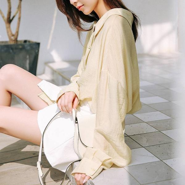 レディース　ブラウス　シャツ　無地　シンプル　ロングシャツ　トップス　カジュアル　キュート　可愛い　フェミニン　きれいめ　上品　エレガント　おしゃれ　お出かけ　オフィス　デート　デイリー　イエロー　ピンク　フリーサイズ　ワンサイズ　送料無料