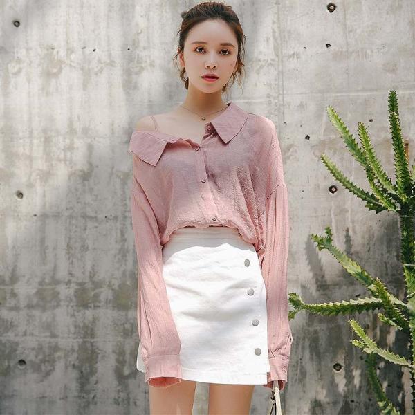 レディース　ブラウス　シャツ　無地　シンプル　ロングシャツ　トップス　カジュアル　キュート　可愛い　フェミニン　きれいめ　上品　エレガント　おしゃれ　お出かけ　オフィス　デート　デイリー　イエロー　ピンク　フリーサイズ　ワンサイズ　送料無料