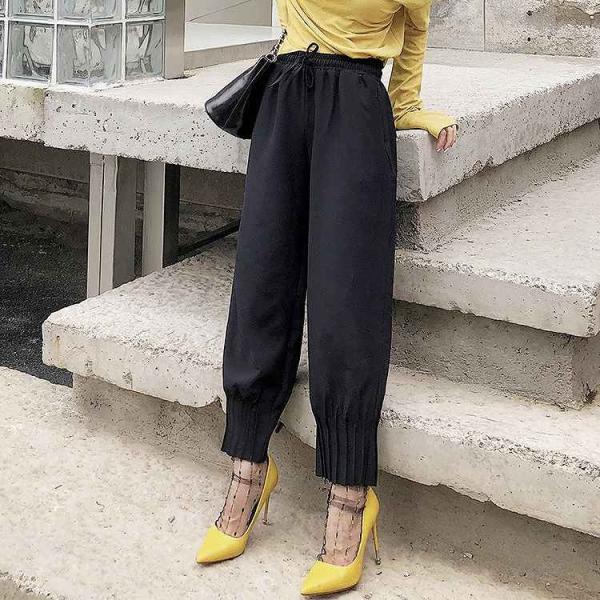 レディース　クロップドパンツ　半端丈　ウエストゴム　ジョガーパンツ　ボトムス　カジュアル　キュート　可愛い　フェミニン　きれいめ　エレガント　おしゃれ　お出かけ　オフィス　デイリー　普段着　ブラック　ブルー　S　M　L　サイズ　送料無料