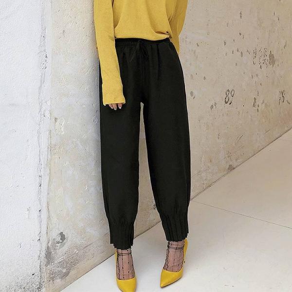 レディース　クロップドパンツ　半端丈　ウエストゴム　ジョガーパンツ　ボトムス　カジュアル　キュート　可愛い　フェミニン　きれいめ　エレガント　おしゃれ　お出かけ　オフィス　デイリー　普段着　ブラック　ブルー　S　M　L　サイズ　送料無料