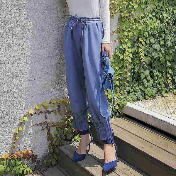 レディース　クロップドパンツ　半端丈　ウエストゴム　ジョガーパンツ　ボトムス　カジュアル　キュート　可愛い　フェミニン　きれいめ　エレガント　おしゃれ　お出かけ　オフィス　デイリー　普段着　ブラック　ブルー　S　M　L　サイズ　送料無料