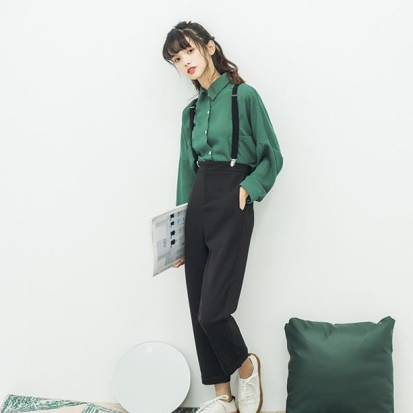 レディース　アンクルパンツ　サスペンダー　クロップドパンツ　半端丈　ボトムス　カジュアル　キュート　可愛い　フェミニン　きれいめ　エレガント　おしゃれ　お出かけ　オフィス　デイリー　普段着　ブラック　S　M　L　サイズ　送料無料