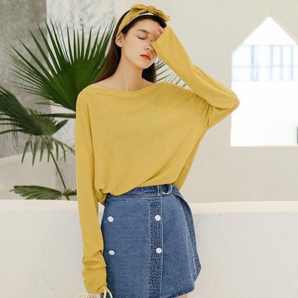 レディース　Tシャツ　長袖　無地　シンプル　ロングTシャツ　ロンT　トップス　カジュアル　キュート　大人　可愛い　フェミニン　おしゃれ　お出かけ　普段着　デイリー　ブラック　ピンク　カーキ　イエロー　フリーサイズ　ワンサイズ　送料無料