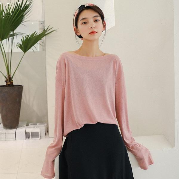 レディース　Tシャツ　長袖　無地　シンプル　ロングTシャツ　ロンT　トップス　カジュアル　キュート　大人　可愛い　フェミニン　おしゃれ　お出かけ　普段着　デイリー　ブラック　ピンク　カーキ　イエロー　フリーサイズ　ワンサイズ　送料無料