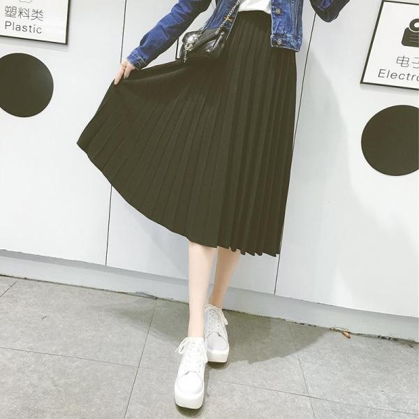 レディース　プリーツスカート　シフォン　ハイウエスト　ミモレ丈　秋　冬　ボトムス　カジュアル　キュート　大人　可愛い　フェミニン　きれいめ　おしゃれ　お出かけ　デイリー　二次会　お呼ばれ　ブラック　ベージュ　フリーサイズ　ワンサイズ　送料無料