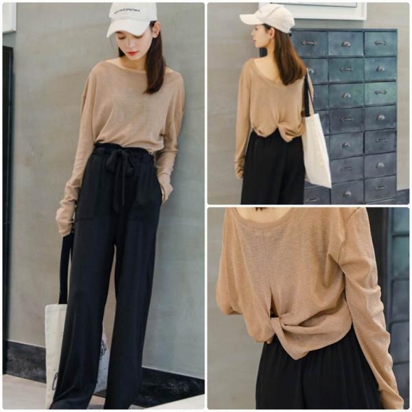 レディース　Tシャツ　ラウンドネック　長袖　無地　シンプル　ロングTシャツ　ロンT　トップス　カジュアル　キュート　大人　可愛い　フェミニン　おしゃれ　お出かけ　普段着　デイリー　ブラック　ピンク　カーキ　イエロー　フリーサイズ　ワンサイズ　送料無料