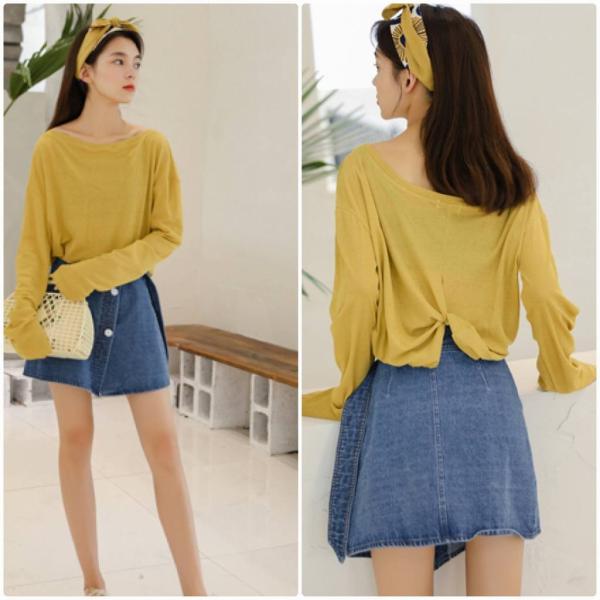 レディース　Tシャツ　ラウンドネック　長袖　無地　シンプル　ロングTシャツ　ロンT　トップス　カジュアル　キュート　大人　可愛い　フェミニン　おしゃれ　お出かけ　普段着　デイリー　ブラック　ピンク　カーキ　イエロー　フリーサイズ　ワンサイズ　送料無料