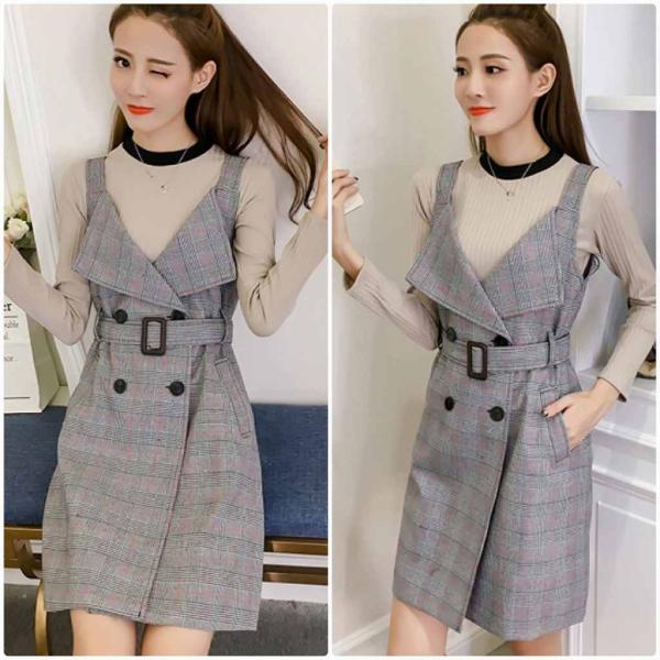 レディース　2点セット　ニット　セーター　ワンピース　ひざ上丈　長袖　カジュアル　キュート　可愛い　フェミニン　きれいめ　上品　エレガント　おしゃれ　お出かけ　デイリー　お呼ばれ　ブラック　カーキ　S　M　L　XL　サイズ　送料無料