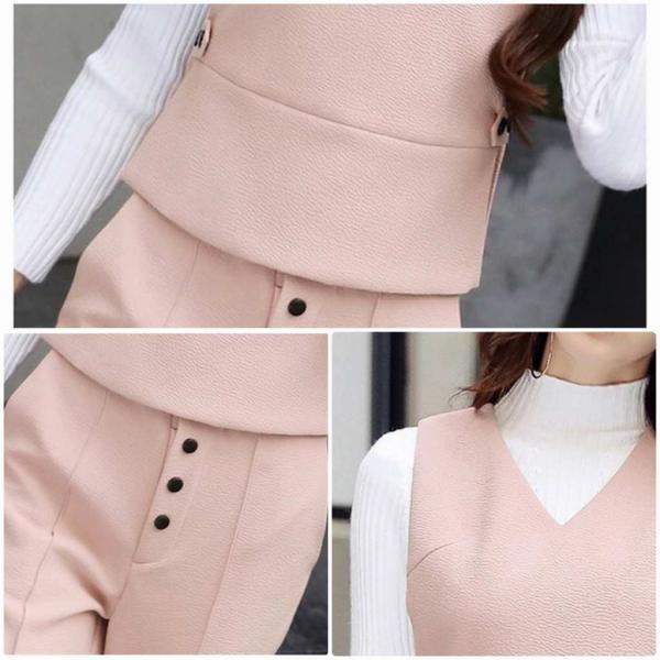 レディース　2点セット　パンツ　ベスト　スリム　アンクル丈　カジュアル　キュート　可愛い　フェミニン　きれいめ　上品　エレガント　おしゃれ　お出かけ　デイリー　お呼ばれ　グリーン　ピンク　ブラウン　M　L　XL　2XL　大きいサイズ　送料無料