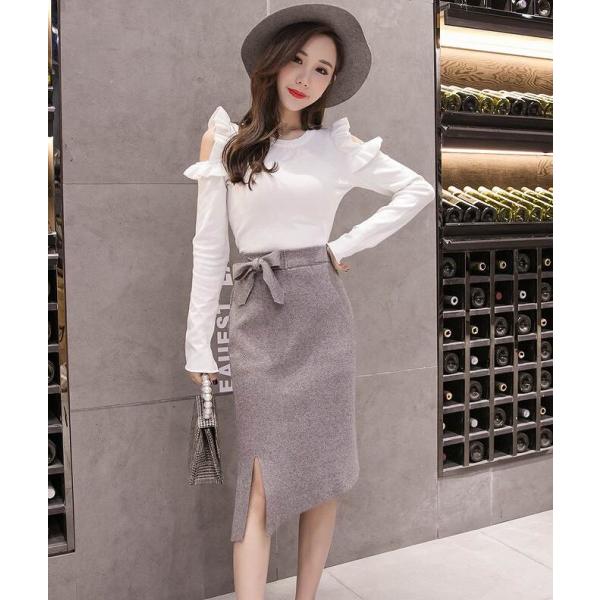 レディース　スカート　ニット　ハイウエスト　ミディ丈　ミモレ丈　スリット　アシンメトリー　スリム　タイト　秋　冬　ボトムス　大人　可愛い　フェミニン　きれいめ　おしゃれ　お出かけ　二次会　お呼ばれ　ブラック　ブラウン　グレー　ベージュ　送料無料