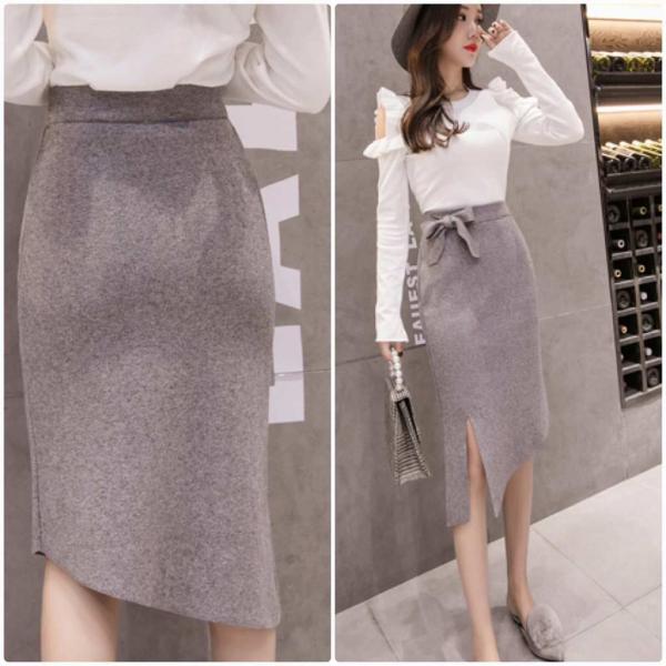 レディース　スカート　ニット　ハイウエスト　ミディ丈　ミモレ丈　スリット　アシンメトリー　スリム　タイト　秋　冬　ボトムス　大人　可愛い　フェミニン　きれいめ　おしゃれ　お出かけ　二次会　お呼ばれ　ブラック　ブラウン　グレー　ベージュ　送料無料