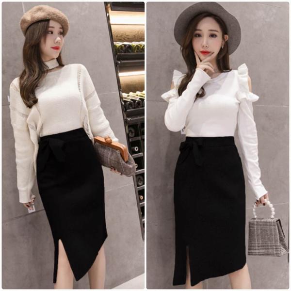 レディース　スカート　ニット　ハイウエスト　ミディ丈　ミモレ丈　スリット　アシンメトリー　スリム　タイト　秋　冬　ボトムス　大人　可愛い　フェミニン　きれいめ　おしゃれ　お出かけ　二次会　お呼ばれ　ブラック　ブラウン　グレー　ベージュ　送料無料