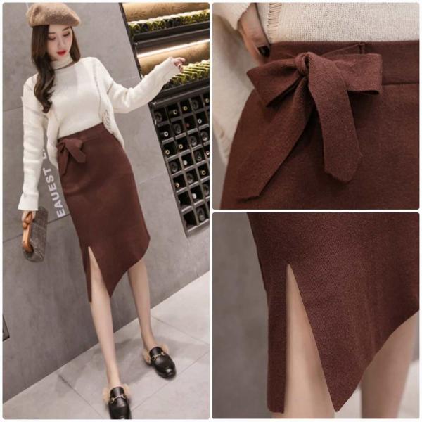 レディース　スカート　ニット　ハイウエスト　ミディ丈　ミモレ丈　スリット　アシンメトリー　スリム　タイト　秋　冬　ボトムス　大人　可愛い　フェミニン　きれいめ　おしゃれ　お出かけ　二次会　お呼ばれ　ブラック　ブラウン　グレー　ベージュ　送料無料
