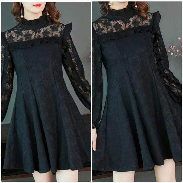 レディース　ワンピース　レース　透け素材　透け感　フレア　ハイウエスト　ミニ丈　カジュアル　キュート　可愛い　フェミニン　きれいめ　上品　エレガント　おしゃれ　お出かけ　お呼ばれ　ブラック　S　M　L　XL　2XL　3XL　大きいサイズ　送料無料