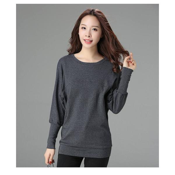 レディース Tシャツ 長袖 無地 シンプル ロングTシャツ ロンT ブラック グレー M L XL 2XL 3XL 4XL 大きいサイズ 送料無料