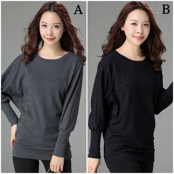 レディース Tシャツ 長袖 無地 シンプル ロングTシャツ ロンT ブラック グレー M L XL 2XL 3XL 4XL 大きいサイズ 送料無料