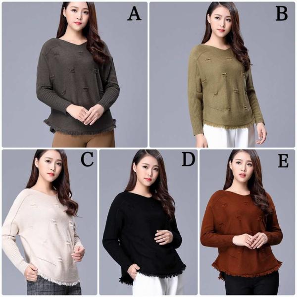 レディース セーター ニット クラッシュ加工 ダメージ加工 トップスホワイト グレー ブラック オリーブ ブラウン ホワイト フリーサイズ 送料無料