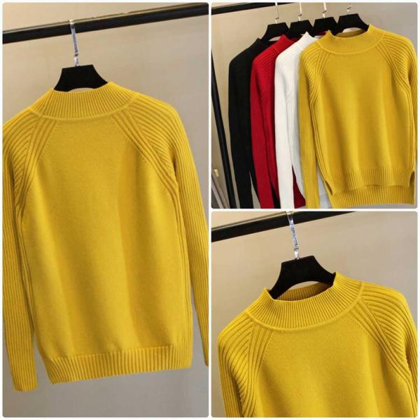 レディース ニット セーター ハイネック 長袖 ホワイト レッド ピンク イエロー グリーン ブラック フリーサイズ ワンサイズ 送料無料