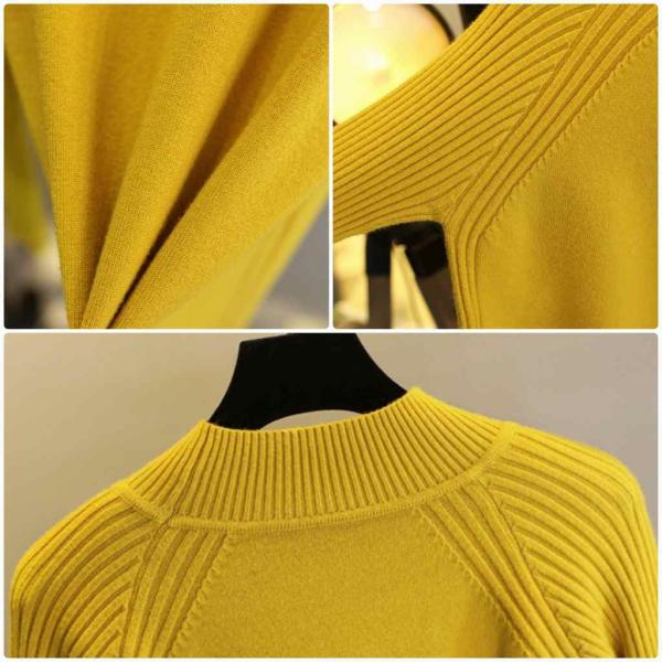 レディース ニット セーター ハイネック 長袖 ホワイト レッド ピンク イエロー グリーン ブラック フリーサイズ ワンサイズ 送料無料