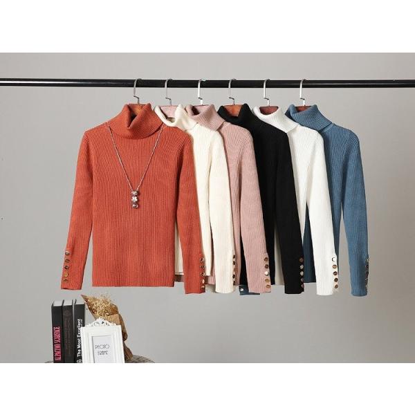 レディース ニット セーター タートルネック 長袖 トップス ブラウン ブラック ベージュ ブラウン ブルー ホワイト フリーサイズ 送料無料