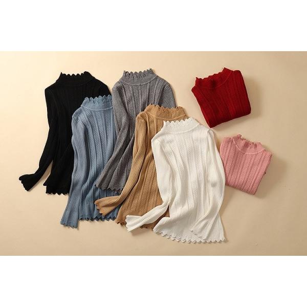 レディース ニット セーター ハイネック 長袖 トップス ブラウン ブラック ベージュ ブラウン グレーレッド ピンク ホワイト 送料無料