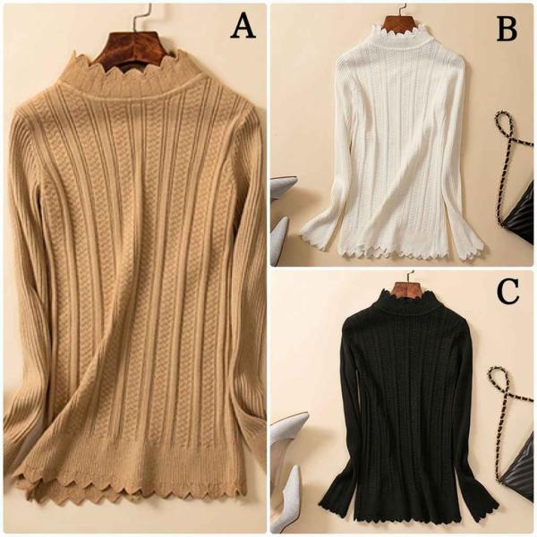 レディース ニット セーター ハイネック 長袖 トップス ブラウン ブラック ベージュ ブラウン グレーレッド ピンク ホワイト 送料無料