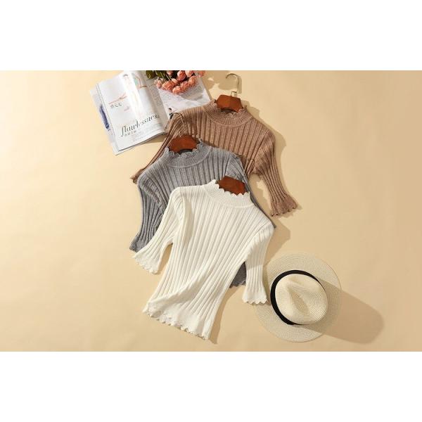 レディース ニット セーター ハイネック 七分袖 グレー ブラック グリーン ホワイト レッド ベージュ ブラウン フリーサイズ 送料無料