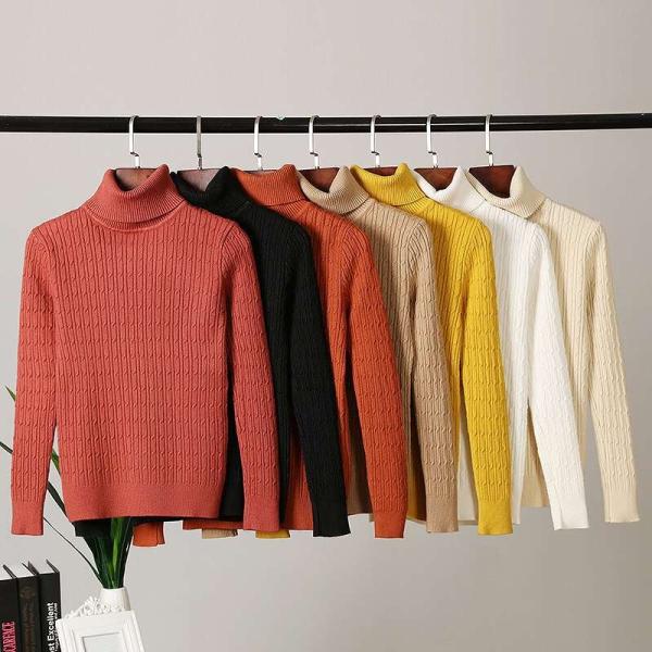 レディース ニット セーター タートルネック 長袖 トップス ブラウン ベージュ ブラック イエロー ホワイト レッド フリーサイズ 送料無料