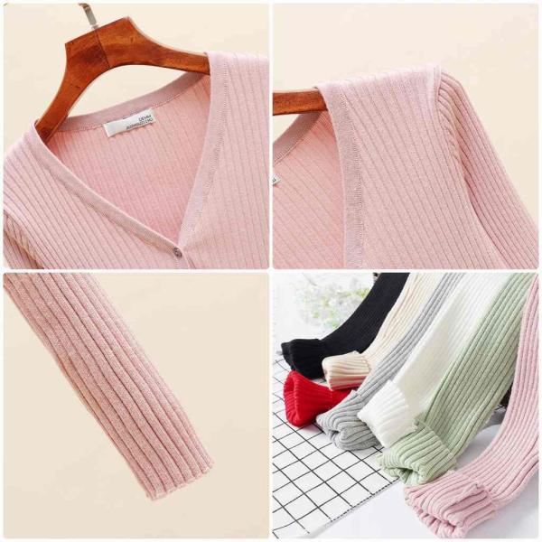 レディース カーディガン Vネック ニット セータースリム タイト 羽織 長袖 ブラック レッド グレーベージュ ピンク グリーンホワイト 送料無料