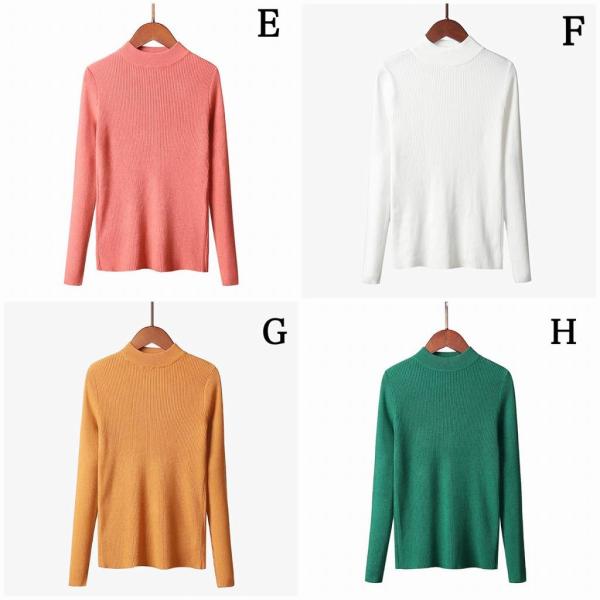 レディース ニット セーター ハイネック シンプル スリム タイト 長袖 トップスピンク レッド ブラック イエロー ホワイト グリーン 送料無料